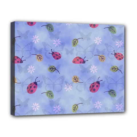 Ladybug Blue Nature Canvas 14  X 11  (stretched) by HermanTelo