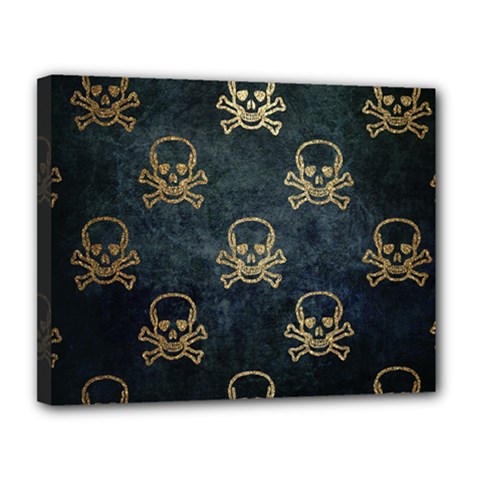 Golden Glitter Skeleton Gothic Canvas 14  X 11  (stretched) by HermanTelo