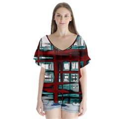 Abstract Color Background Form V-neck Flutter Sleeve Top by HermanTelo