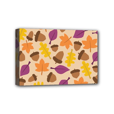 Acorn Leaves Pattern Mini Canvas 6  X 4  (stretched) by HermanTelo