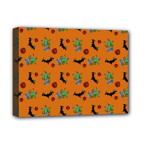 Halloween Witch Pattern Orange Deluxe Canvas 16  X 12  (stretched)  by snowwhitegirl