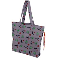 Halloween Witch Pattern Grey Drawstring Tote Bag by snowwhitegirl