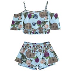 Cracked Doll Pattern Blue Kids  Off Shoulder Skirt Bikini by snowwhitegirl
