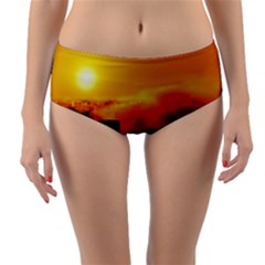 City Sun Clouds Smog Sky Yellow Reversible Mid-waist Bikini Bottoms by HermanTelo