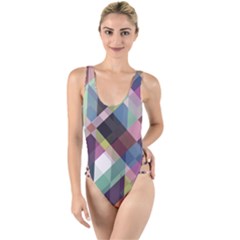 Geometric Blue Violet Pink High Leg Strappy Swimsuit by HermanTelo