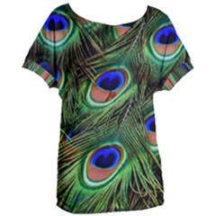 Peacock Feathers Plumage Iridescent Women s Oversized Tee by HermanTelo