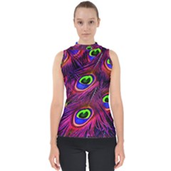 Peacock Feathers Color Plumage Mock Neck Shell Top by HermanTelo