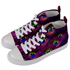 Peacock Feathers Color Plumage Women s Mid-top Canvas Sneakers by HermanTelo