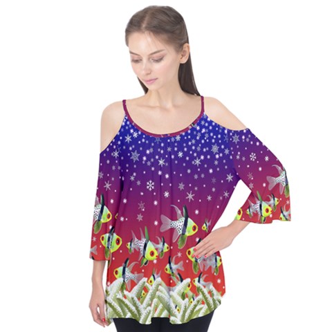 Sea Snow Christmas Coral Fish Flutter Tees by HermanTelo