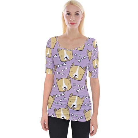 Corgi Pattern Wide Neckline Tee by Sapixe