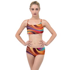 Abstract Colorful Background Wavy Layered Top Bikini Set by Sapixe