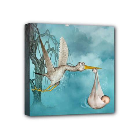 Cute Baby Is Coming With Stork Mini Canvas 4  X 4  (stretched) by FantasyWorld7