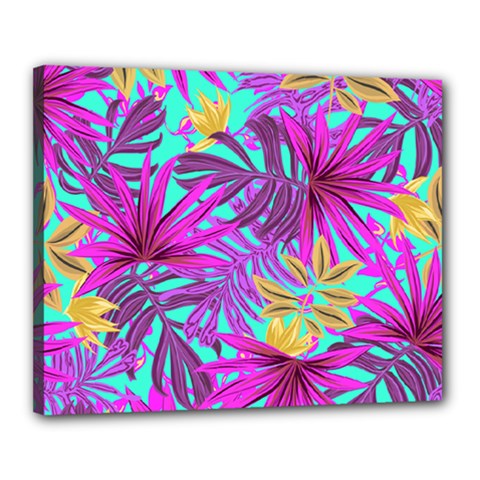 Tropical Greens Pink Leaves Canvas 20  X 16  (stretched) by HermanTelo