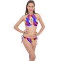 Abstract Blue Background Colorful Pattern Cross Front Halter Bikini Set View1
