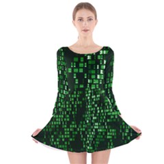Abstract Plaid Green Long Sleeve Velvet Skater Dress by Bajindul