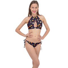 Flower Buds Floral Background Cross Front Halter Bikini Set by Bajindul