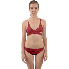 Pattern Red Background Structure Wrap Around Bikini Set by Bajindul