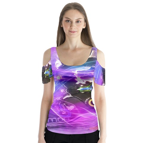 Ski Boot Ski Boots Skiing Activity Butterfly Sleeve Cutout Tee  by Pakrebo