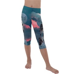 Astronaut Moon Space Planet Kids  Lightweight Velour Capri Leggings  by Pakrebo