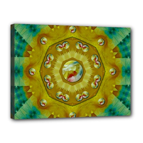 Mandala In Peace And Feathers Canvas 16  X 12  (stretched) by pepitasart