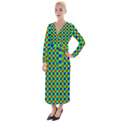 Check Pattern Red, Green, Blue Velvet Maxi Wrap Dress by ChastityWhiteRose