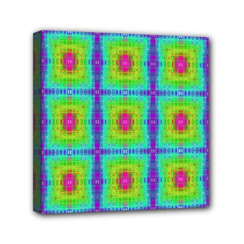 Groovy Yellow Pink Purple Square Pattern Mini Canvas 6  X 6  (stretched) by BrightVibesDesign