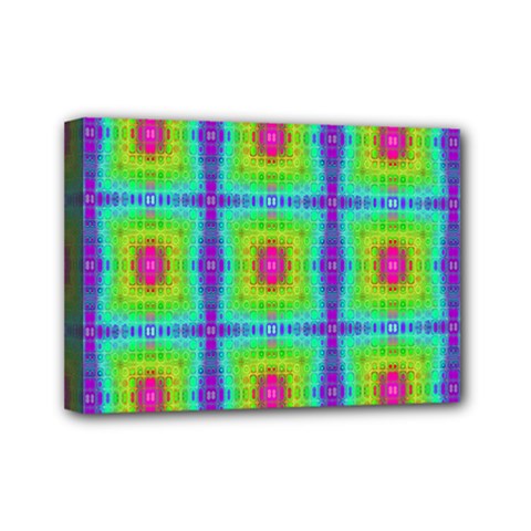 Groovy Yellow Pink Purple Square Pattern Mini Canvas 7  X 5  (stretched) by BrightVibesDesign