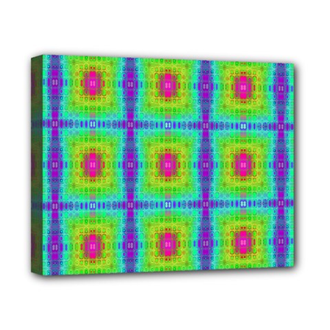 Groovy Yellow Pink Purple Square Pattern Canvas 10  X 8  (stretched) by BrightVibesDesign