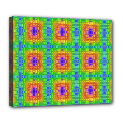 Groovy Purple Green Blue Orange Square Pattern Deluxe Canvas 24  X 20  (stretched) by BrightVibesDesign