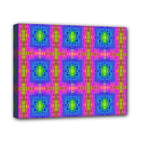 Groovy Pink Blue Yellow Square Pattern Canvas 10  X 8  (stretched) by BrightVibesDesign
