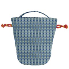 Ornate Oval  Pattern Blue Orange Drawstring Bucket Bag by BrightVibesDesign
