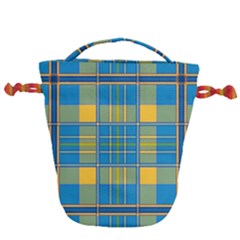 Plaid Tartan Scottish Blue Yellow Drawstring Bucket Bag by Nexatart