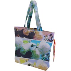 Faded Snowball Branch Collage (ii) Drawstring Tote Bag by okhismakingart