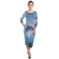 Surfboard With Dolphin Quarter Sleeve Midi Velour Bodycon Dress by FantasyWorld7