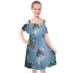 Surfboard With Dolphin Kids  Cut Out Shoulders Chiffon Dress by FantasyWorld7