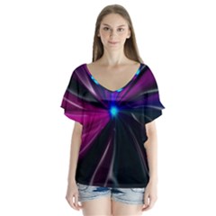 Abstract Background Lightning V-neck Flutter Sleeve Top by Pakrebo