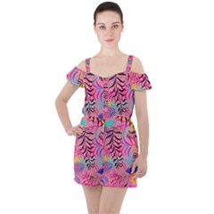 Leaves Ruffle Cut Out Chiffon Playsuit by Sobalvarro
