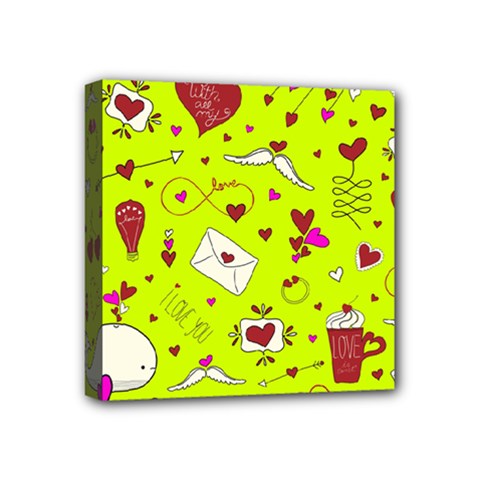 Valentin s Day Love Hearts Pattern Red Pink Green Mini Canvas 4  X 4  (stretched) by EDDArt