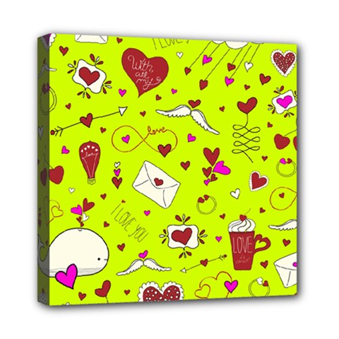 Valentin s Day Love Hearts Pattern Red Pink Green Mini Canvas 8  X 8  (stretched) by EDDArt