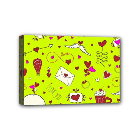 Valentin s Day Love Hearts Pattern Red Pink Green Mini Canvas 6  X 4  (stretched) by EDDArt