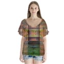 Fractal Design Pattern Decorative V-Neck Flutter Sleeve Top View1