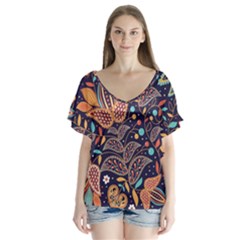 Paisley V-neck Flutter Sleeve Top by Sobalvarro