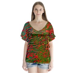 Background Pattern Texture V-neck Flutter Sleeve Top by Pakrebo