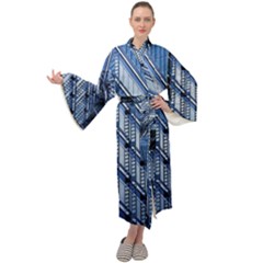 Abstract Architecture Azure Maxi Tie Front Velour Kimono by Pakrebo