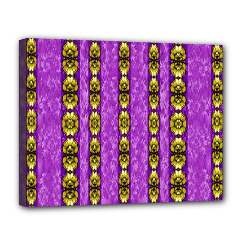 Love For The Fantasy Flowers With Happy Golden Joy Canvas 14  X 11  (stretched) by pepitasart