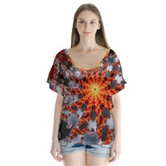 Fractal Rendering Spiral Twist Art V-neck Flutter Sleeve Top by Pakrebo
