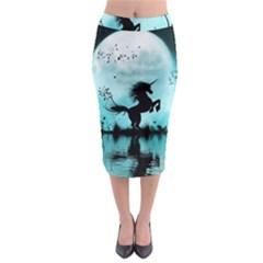 Wonderful Unicorn Silhouette In The Night Midi Pencil Skirt by FantasyWorld7