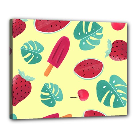 Watermelon Leaves Strawberry Canvas 20  X 16  (stretched) by HermanTelo