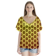 Digital Art Art Artwork Abstract Yellow V-neck Flutter Sleeve Top by Pakrebo
