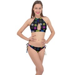 Flowers Arrangement Symmetry Cross Front Halter Bikini Set by Bajindul